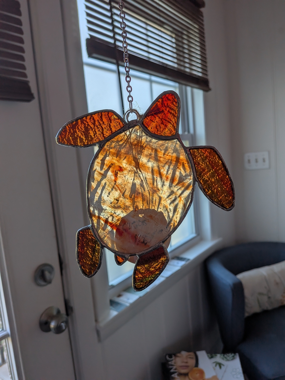 Handmade Amber Turtle Stained Glass Suncatcher